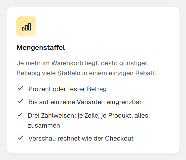Karte Mengenstaffel in Hand-E AI Discounts mit mehreren Stufen in einem Rabatt