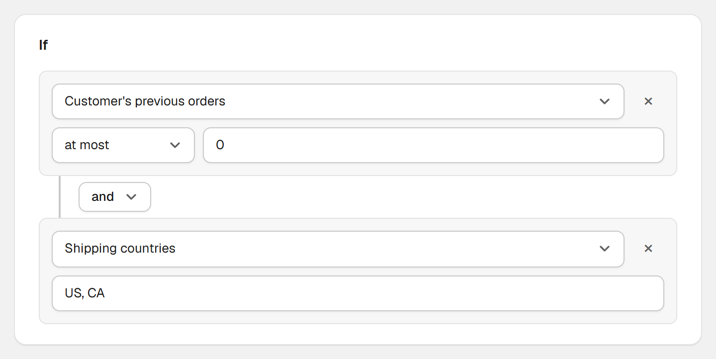 A rule in Hand-E Payment Rules: at most 0 previous orders and shipping country Germany, Austria or Switzerland